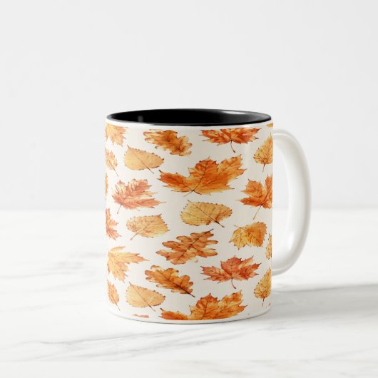 Watercolor Autumn Leaves Mug ツートーンマグカップ (正面右)