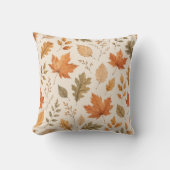 Watercolor Autumn Leaves Pattern Throw Pillow クッション (正面)