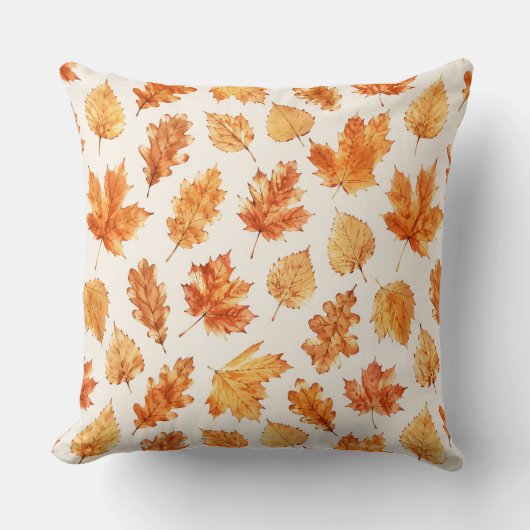 Watercolor Autumn Leaves Pillow クッション (正面)