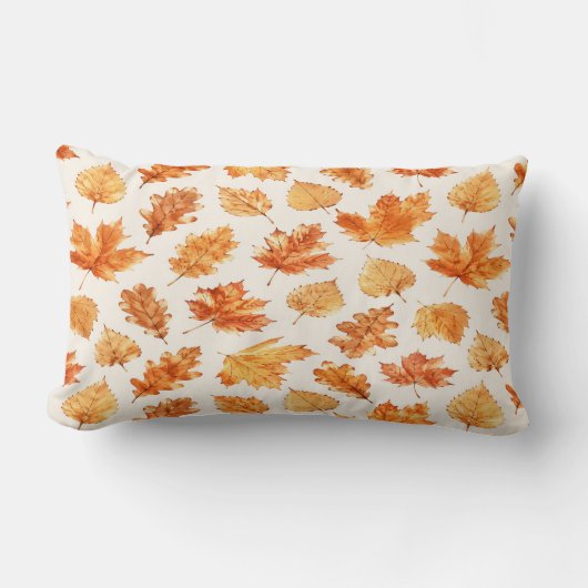 Watercolor Autumn Leaves Pillow ランバークッション (正面)