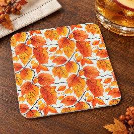 Watercolor Autumn Leaves – Vibrant Fall Foliage スクエアペーパーコースター