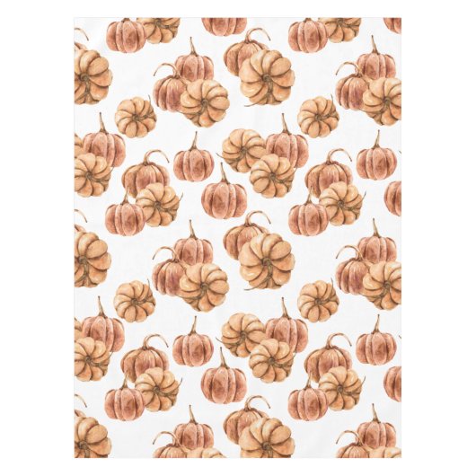 Watercolor Autumn Pattern in Soft Orange Tones テーブルクロス (正面)