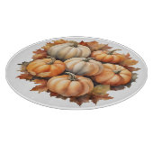 Watercolor Autumn Pumpkins with Leaves カッティングボード (角)