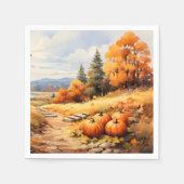 Watercolor Autumn Road Pumpkin Falling Leaves スタンダードカクテルナプキン (正面)
