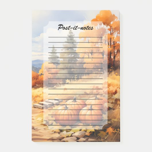 Watercolor Autumn Road Pumpkin Falling Leaves ポストイット (正面)