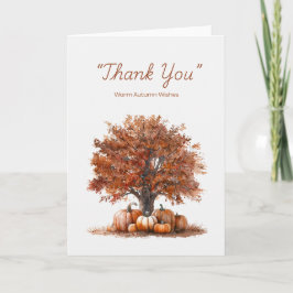 Watercolor Autumn Tree with Pumpkins カード