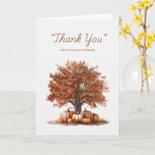 Watercolor Autumn Tree with Pumpkins カード (黄色い花)