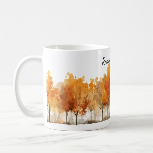 Watercolor Autumn Trees in a Row Personalized コーヒーマグカップ (左)
