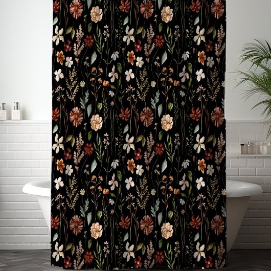 Watercolor Autumn Wildflower Garden Floral Pattern シャワーカーテン