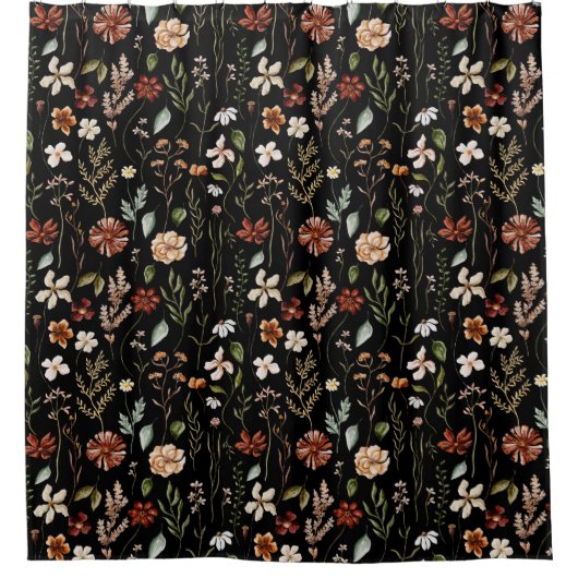 Watercolor Autumn Wildflower Garden Floral Pattern シャワーカーテン (正面)