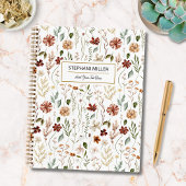 Watercolor Autumn Wildflower Garden Floral Pattern ノートブック