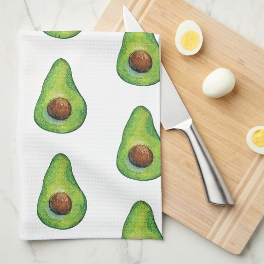 Watercolor Avocado Pattern キッチンタオル (四つ折り)