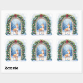 Watercolor Azawakh Snowy Stone Arch Christmas スクエアシール (シート)