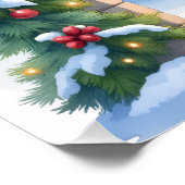 Watercolor Azawakh Snowy Stone Arch Christmas ポスター (コーナー)