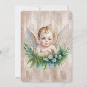 Watercolor Baby Angel Feather Wings Baptism  招待状 (裏面)