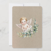 Watercolor Baby Angel Feather Wings Baptism  招待状 (裏面)