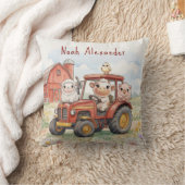 Watercolor Baby Animals Driving Red Tractor Farm クッション (ブランケット)