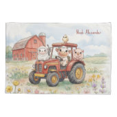 Watercolor Baby Animals Driving Red Tractor Farm 枕カバー (裏面)