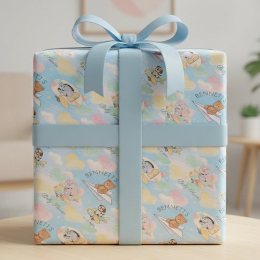 Watercolor Baby Animals Flying Wrapping Paper ラッピングペーパー