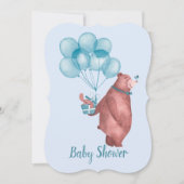 Watercolor Baby Boy Bear Balloons 招待状 (正面)