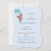 Watercolor Baby Boy Bear Balloons 招待状 (裏面)