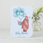 Watercolor Baby Boy Bear Balloons 招待状 (スタンド正面)