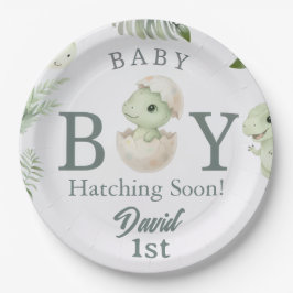 Watercolor Baby Boy Dinosaur 1st Birthday & Baby S ペーパープレート