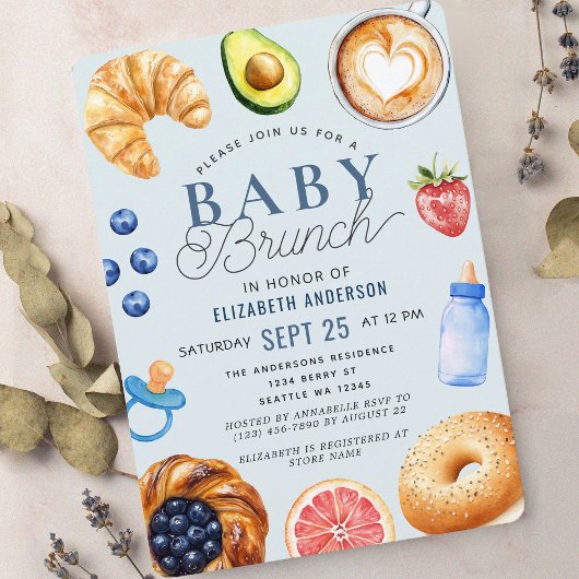 Watercolor Baby Brunch Boy Baby Shower Invitation 招待状