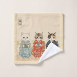 Watercolor Baby Cats in Kimono (Japanese Art  ウォッシュタオル