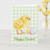 Watercolor Baby Chick And Eggs On Green Easter カード (黄色い花)