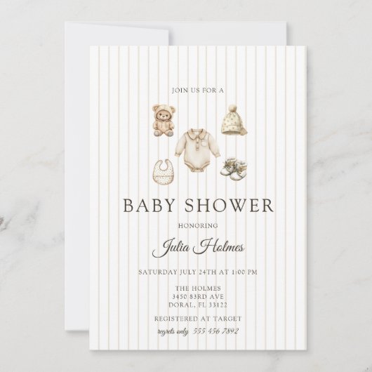 Watercolor Baby Clothes | Fall Baby Shower 招待状 (正面)