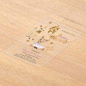 Watercolor Baby Deer Pink Baby Shower アクリル招待状 (レイダウン)