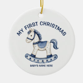 Watercolor Baby First Christmas Photo セラミックオーナメント