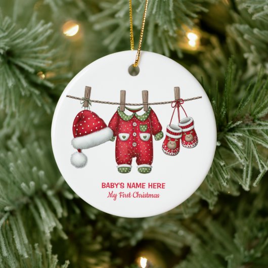 Watercolor Baby First Christmas Photo セラミックオーナメント (ツリー)