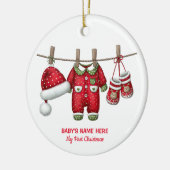 Watercolor Baby First Christmas Photo セラミックオーナメント (左)