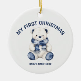 Watercolor Baby First Christmas Photo セラミックオーナメント
