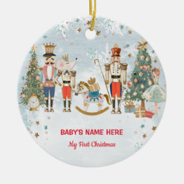 Watercolor Baby First Christmas Photo セラミックオーナメント