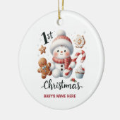 Watercolor Baby First Christmas Photo セラミックオーナメント (左)