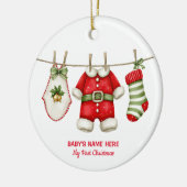 Watercolor Baby First Christmas Photo セラミックオーナメント (左)