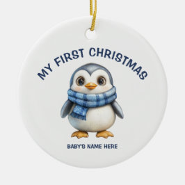 Watercolor Baby First Christmas Photo セラミックオーナメント