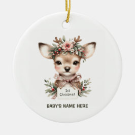 Watercolor Baby First Christmas Photo セラミックオーナメント