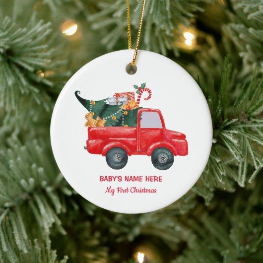 Watercolor Baby First Christmas Photo セラミックオーナメント (ツリー)