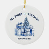 Watercolor Baby First Christmas Photo セラミックオーナメント (正面)