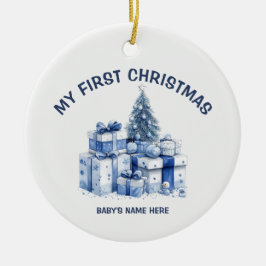 Watercolor Baby First Christmas Photo セラミックオーナメント