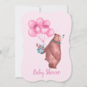 Watercolor Baby Girl Bear Balloons Invitation 招待状 (正面)