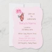 Watercolor Baby Girl Bear Balloons Invitation 招待状 (裏面)
