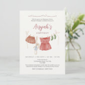 Watercolor Baby Girl Clothesline Aqeeqah 招待状 (スタンド正面)