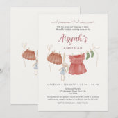 Watercolor Baby Girl Clothesline Aqeeqah 招待状 (正面/裏面)