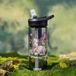 Watercolor Baby Goat with Wildflowers Baby Shower ウォーターボトル