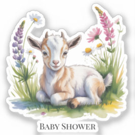 Watercolor Baby Goat with Wildflowers Baby Shower シール
